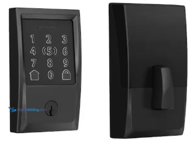 Lot 49-2025096 - Schlage Century Matte Black Electronic Encode Plus Smart WiFi Deadbolt with Alarm, Model # BE499WB V...