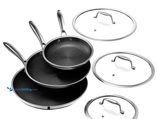 Lot 49-5538689 - HexClad 6 Piece Hybrid Nonstick Frying Pan Set, 8, 10 and 12-Inch Frying Pans with Lids, Stay-Cool H...