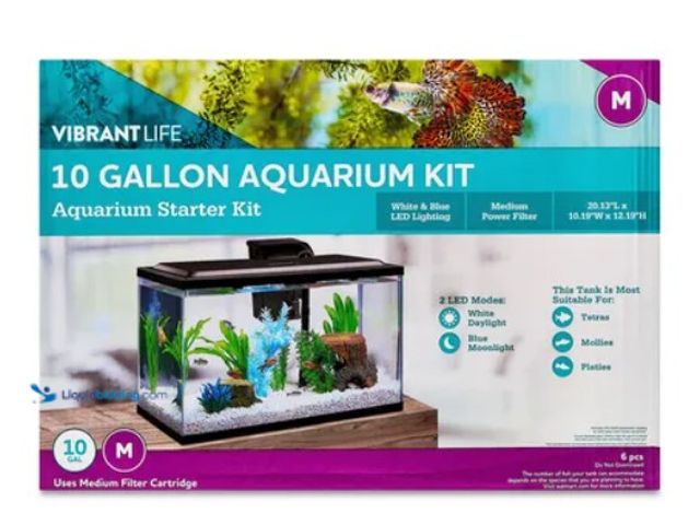 Lot 49-5543068 - Vibrant Life Aquarium Starter Kit With Blue & White LED Lights. 10 Gal Tank. Unused with attachments...