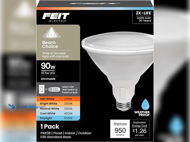 Lot 49-3565872 - QTY 4 - Feit Electric PAR38 LED Reflector Light, 90W Equivalent, Dimmable, Adjustable Beam, Adjustab...