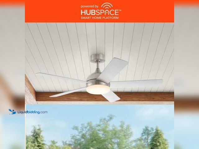Lot 49-5572448 - Home Decorators Collection Carley 52 in. Integrated LED Indoor Brushed Nickel Smart Ceiling Fan with...