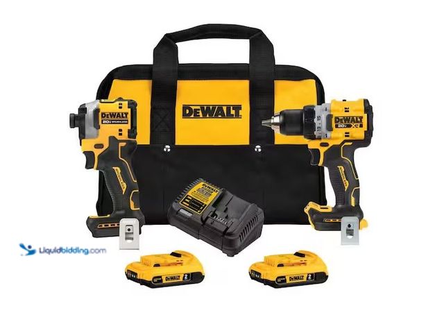Lot 49-3600340 - DEWALT 20V MAX XR Cordless Drill/Driver, ATOMIC Impact Driver 2 Tool Combo Kit, (2) 2.0Ah Batteries,...