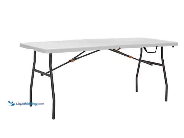 Lot 49-1628131 - HDX 6 ft. Almond Resin Top Indoor/Outdoor Rectangular Folding Utility Table, Seats 6. Model: THD-6F2...