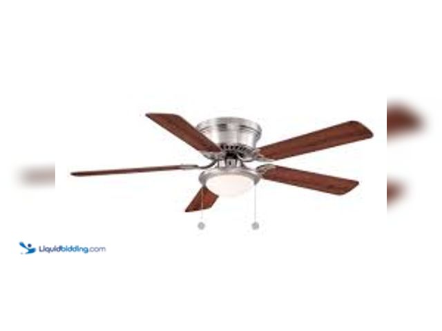 Lot 49-5407116 - Hampton Bay Hugger 52 in. LED Indoor Brushed Nickel Ceiling Fan with Light Kit. Model # AL383LED-BN....