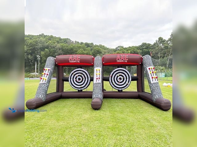 Lot 49-1550217 - Inflatable Axe Throwing Game Inflatable Ball Toss Target Dart Board with 24 Axes+16 Toss Ball+ 8 Soc...