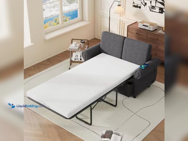 Lot 49-1578169 - Harper & Bright Designs 58 in. Gray Linen Twin Size 2-Seat Sofa Bed with Memory Mattress, Model # CJ...