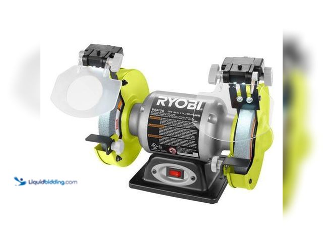 Lot 49-2024996 - RYOBI 2.1 Amp 6” Grinder with LED lights. Model # BG612G. MSRP $79. Used, works, dusty.  Ref#PA102