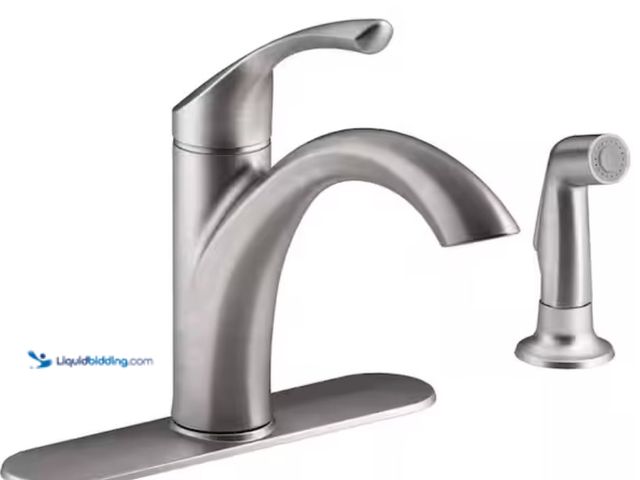 Lot 49-1623867 - Kohler Mistos Single-Handle Standard Kitchen Faucet with Side Sprayer in Stainless Steel, Model # K-...