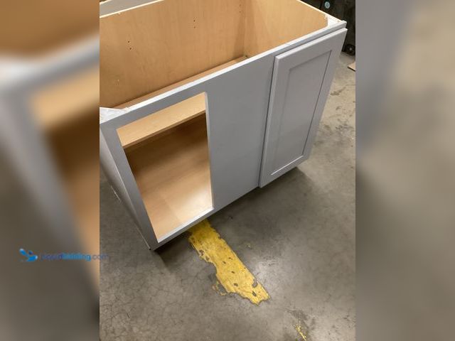 Lot 49-5551974 - Luxor Large Kitchen Cabinet (Gray), Unused with scuffs, no top, damage to back and bottom