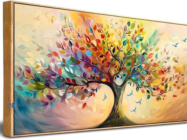 Lot 49-1630848 - 30"x60" Framed Vibrant Tree of Life Wall Art Colorful Framed Canvas Print, 30"X60", Model # X004NUG1...