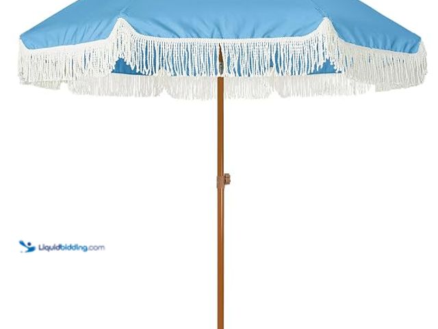 Lot 49-3614889 - AMMSUN 7ft Patio Umbrella with Fringe Outdoor Tassel Umbrella UPF50+ Premium Steel Pole and Ribs Pus...