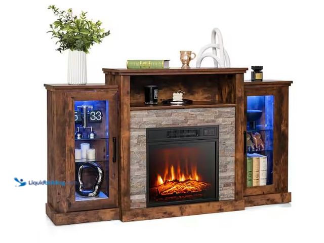 Lot 49-1568022 - Boyel Living Brown TV Stand Fits TVs up to 65 in. with Fireplace and 16-Color Led Lights Model # BL-...