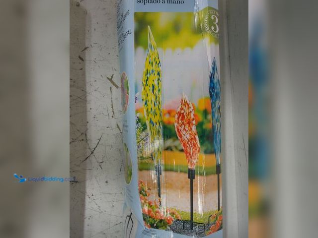 Lot 49-1629069 - Evergreen Hand-Blown Décor Glass Garden Stakes, Set of 3, Model # 406431228182, Unused, Has attachme...