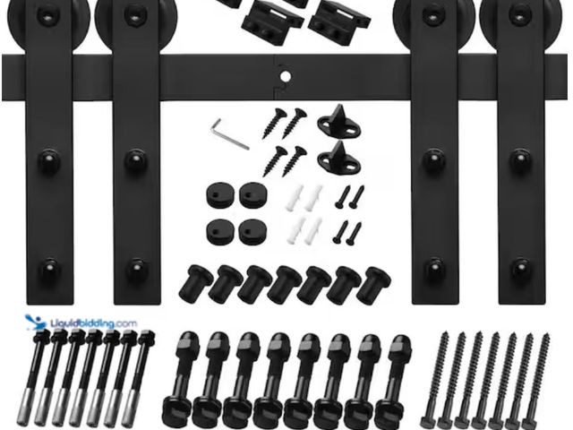 Lot 49-1623476 - Boyel Living 10 ft./120 in. Black Steel Straight Strap Sliding Barn Door Track and Hardware Kit for ...