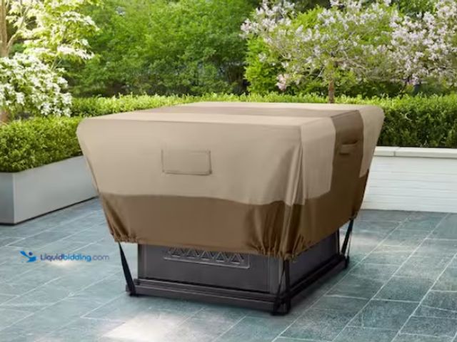 Lot 49-1547663 - Hampton Bay 35.25 in. L x 35.25 in. W x 18 in. H Beige Patio Square Fire Pit Cover, Model # HB210115...