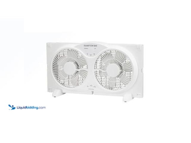 Lot 49-5544669 - Hampton Bay 9 in. 3-Speed Digital Window Fan with Remote Control in White. Model # BFC-9BR. Unused