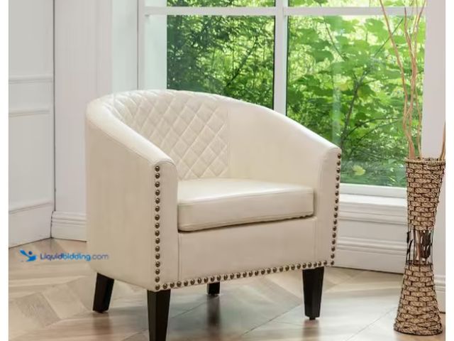 Lot 49-1575835 - KINWELL Cream Modern Faux Leather Upholstered Accent Tufted Club Chair, Model # BSC146-WH, New  Ref#...
