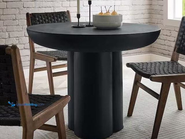 Lot 49-1568378 - PEDESTAL ONLY FOR Modway Caspian in Black Wood 40 in. Pedestal Round Concrete Dining Table (Seats 4)...