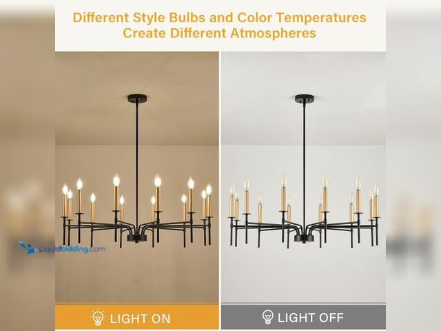 Lot 49-5552504 - Modern Farmhouse Black and Gold Chandeliers for Dining Room | 12-Light Metal Candle Chandelier Light...