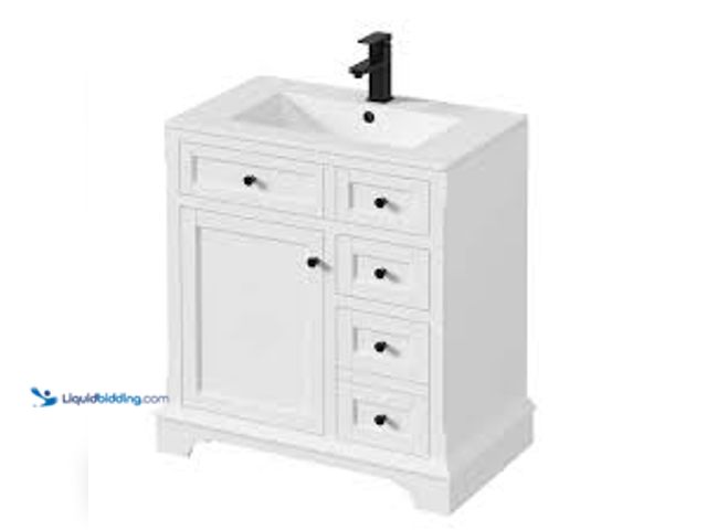 Lot 49-5488037 - eclife 30 in. W x 18.7 in. D x 34 in. H Single Sink Freestanding White Bath Vanity with White Resin ...