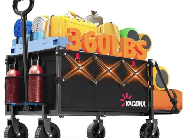 Lot 49-5436529 - 360LBS Heavy-Duty Wagons Carts Foldable, Collapsible Wagon Cart with Wheels and Tailgate, Folding Ut...