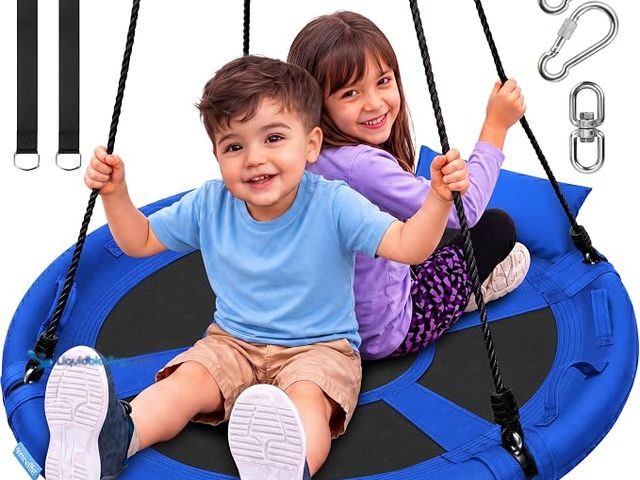 Lot 49-3564298 - SereneLife 40" Saucer Swing - Outdoor Swing Set with Universal Hanging Kit, Swinging Seat Spinner wi...