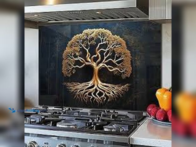 Lot 49-3600182 - DAIFURONGE Tempered Glass Backsplash for Kitchen, Tree of Life Art Stove Backsplash Protector - Easy...