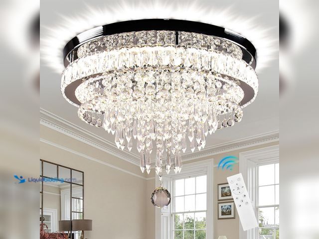 Lot 49-3528331 - FRIXCHUR 19.7" Modern Crystal Chandeliers Crystal Ceiling Light LED Remote Control Chandelier Light ...