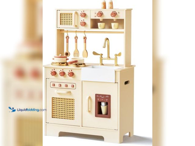 Lot 49-5410858 - Play Kitchen for Kids, Wooden Play Kitchen Set with Realistic Features, Small Play Kitchen Toy Desig...
