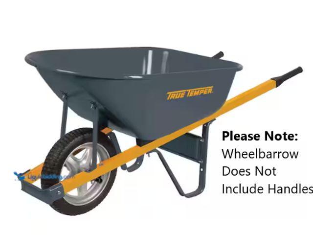 Lot 49-1636785 - True Temper 6 cu. ft Steel Wheelbarrow (NOTE: No Handles), with Flat Free Tire, Model # R6STSP14, Un...