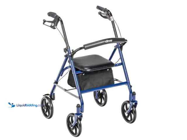 Lot 49-1575451 - Drive Medical Four Wheel Rollator Rolling Walker with Fold Up Removable Back Support, Blue, Model # ...