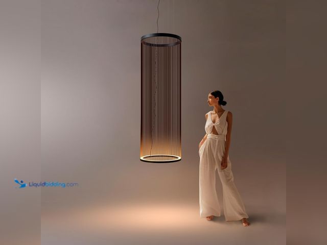 Lot 49-5437553 - HEYAN 14.5 inch Boho Large Pendant Light - Hand Woven Thread Chandelier with Industrial Metal Rings,...