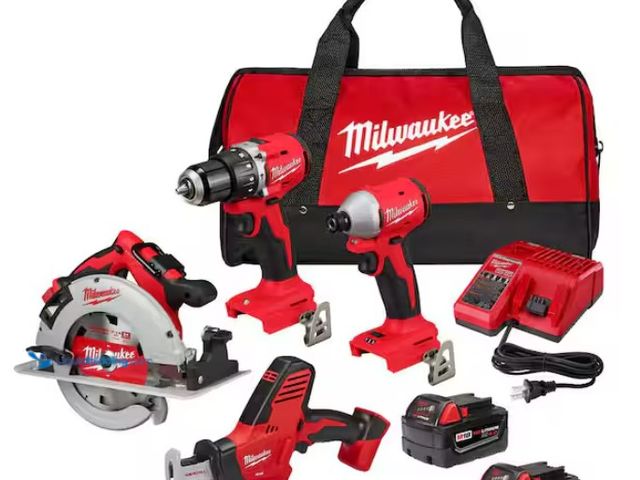 Lot 49-3470892 - Milwaukee M18 18-Volt Lithium-Ion Brushless Cordless Combo Kit (4-Tool) with Tool Bag, Model # 3693-...