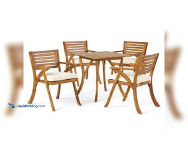 Lot 49-5546744 - Outdoor Hermosa 5-piece Wood Dining Set by Christopher Knight Home - Teak Model: 296620 unused. Scuf...
