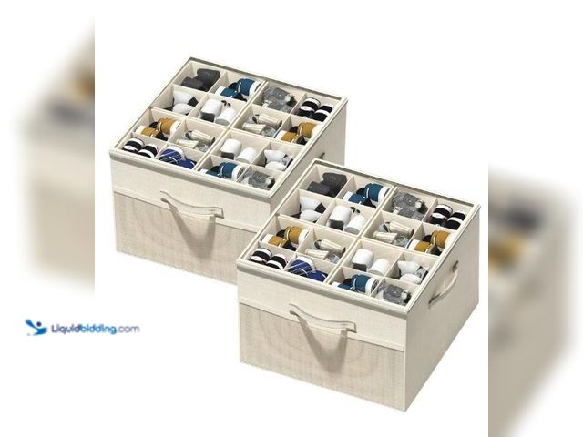 Lot 49-3432645 - Aokeyee Shoe Organizer for Closet,2 Pack Foldable Shoe Storage Organizer Box Bin with Adjustable Div...