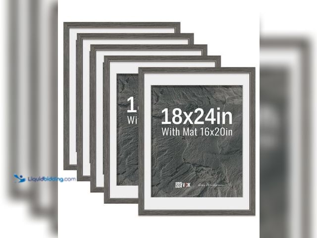 Lot 49-3432181 - VCK 18x24 Poster Frame 5 Pack - Grey, High-End Wood Picture Frames with Polished Plexiglass, Display...