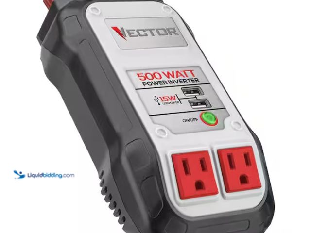 Lot 49-3433424 - VECTOR 500 Watt Power Inverter, Dual Power Inverter, Two USB Charging Ports, Model # PI500V, Slightl...