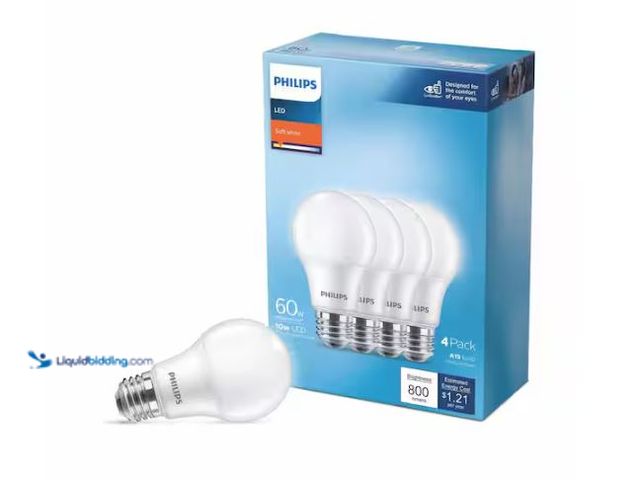 Lot 49-1624620 - Lot of (4) Philips 60-Watt Equivalent A19 Non-Dimmable E26 LED Light Bulb With Eye Comfort Technolog...