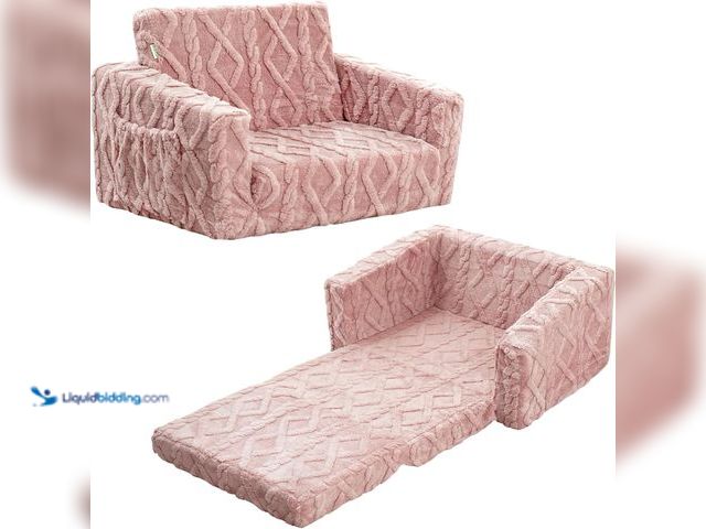 Lot 49-5487077 - Toddler Couch for Kids – 2-in-1 Fold Out Sofa and Lounger, Soft Flannel Convertible Chair, Flip Open...