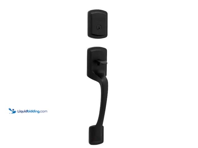 Lot 49-1567833 - Kwikset Prague Matte Black Single Cylinder Entry Door Handle set with Round Pismo Knob Featuring Sma...