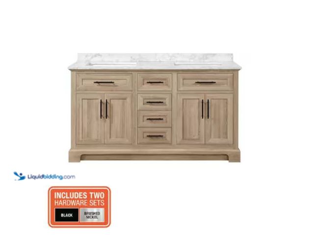 Lot 49-5510572 - Home Decorators Collection
Doveton 60 in. Double Sink Freestanding Weathered Tan Bath Vanity with W...