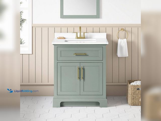 Lot 49-5453656 - Home Decorators Collection Doveton 30 in. Single Sink Sage Green Bath Vanity with White Engineered S...
