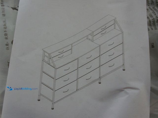 Lot 49-3480391 - 55" W White Dresser for Bedroom, Dressers & Chests of Drawers with 13 Fabric Drawers and 2 Open Shel...