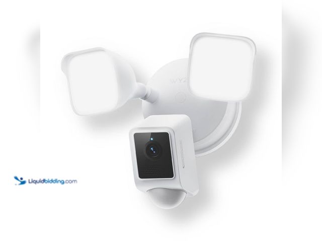 Lot 49-5410873 - Wyze Wired Outdoor Wi-Fi Floodlight v2 Home Security Camera with 2K Video, Color Night Vision, Motio...