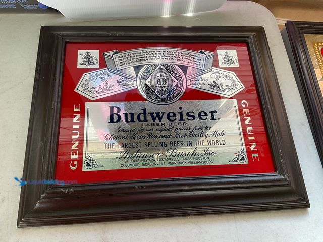 Lot 49-1505989 - COLLECTIBLE VERY NICE VINTAGE FRAMED BUDWEISER BEER MIRROR SIGN MEASURES APPROXIMATELY 21 INCH BY 18...