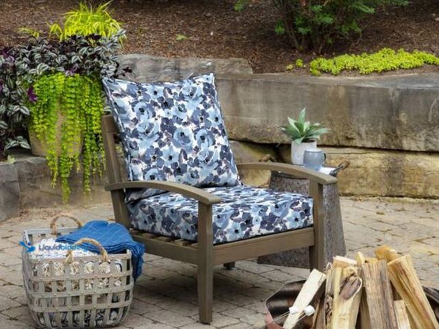 Lot 49-3614487 - ARDEN 24 in x 24 in 2-Piece Foam Deep Seating Outdoor Lounge Chair Cushion in Blue Floral, Model # Z...