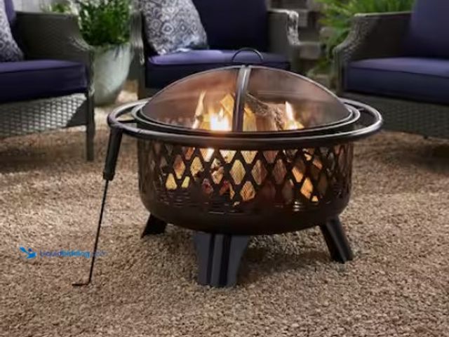 Lot 49-1567721 - Hampton Bay Piedmont 29.6 in. W Black Steel Wood Outdoor Fire Pit with Screen and Poker Included, Mo...