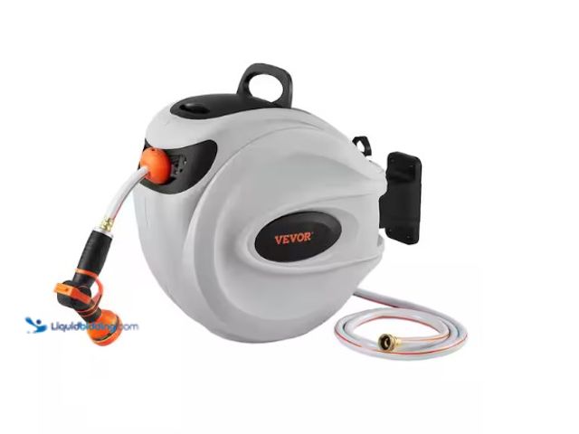 Lot 49-1566616 - Retractable Hose Reel 5/8 in. Dia. x 65 ft. Garden Water Hose Reel with 9-Pattern Nozzle, 180° Swive...