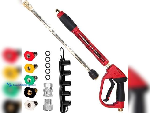 Lot 49-3528871 - Hourleey Pressure Washer Gun, Red High Power Washer Gun with Replacement Wand Extension, 5 Nozzle Ti...
