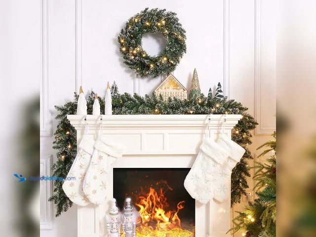 Lot 49-1547268 - Swtroom 18ft Christmas Garland with Battery Operated 50 LED Lights and Timer Snow Flocked Christmas ...